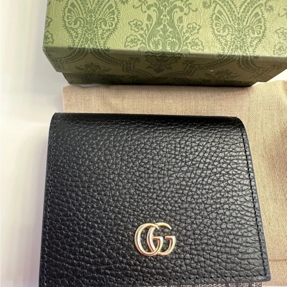 Gucci GG Marmont Black and Brown Leather Monogram Wallet